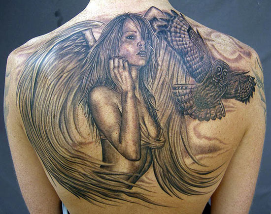 Mike DeVries - Angel and Owl Tattoo